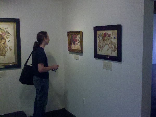 Cody reviewing the art of Lindsey Carr at Thinkspace gallery